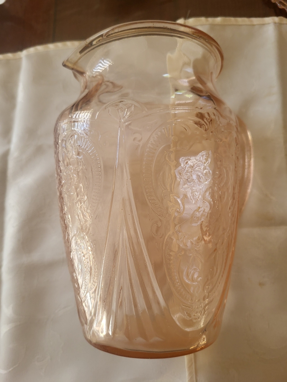 Royal Lace Hazel Atlas Pink Depression Glass pitcher
